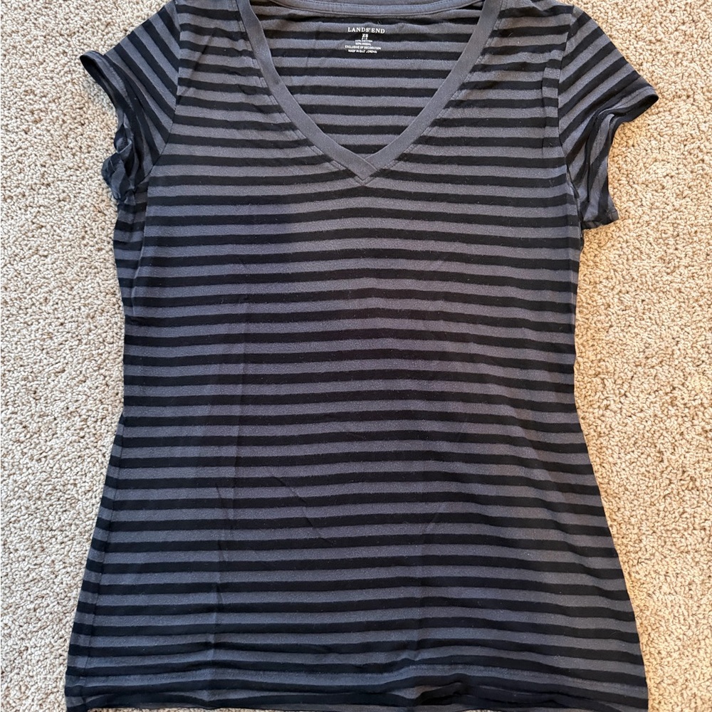 Lands' End Women's Charcoal Striped V-Neck Tee